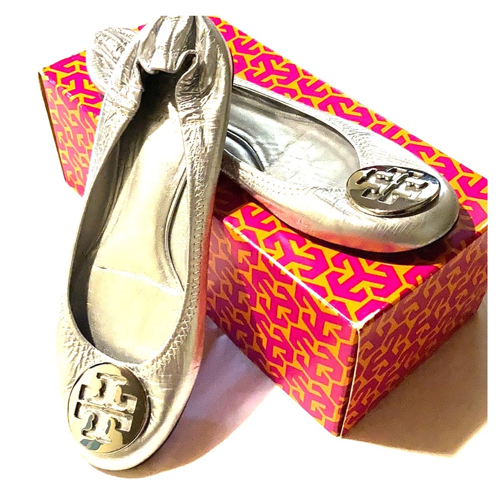 Silver Tory Burch Flats